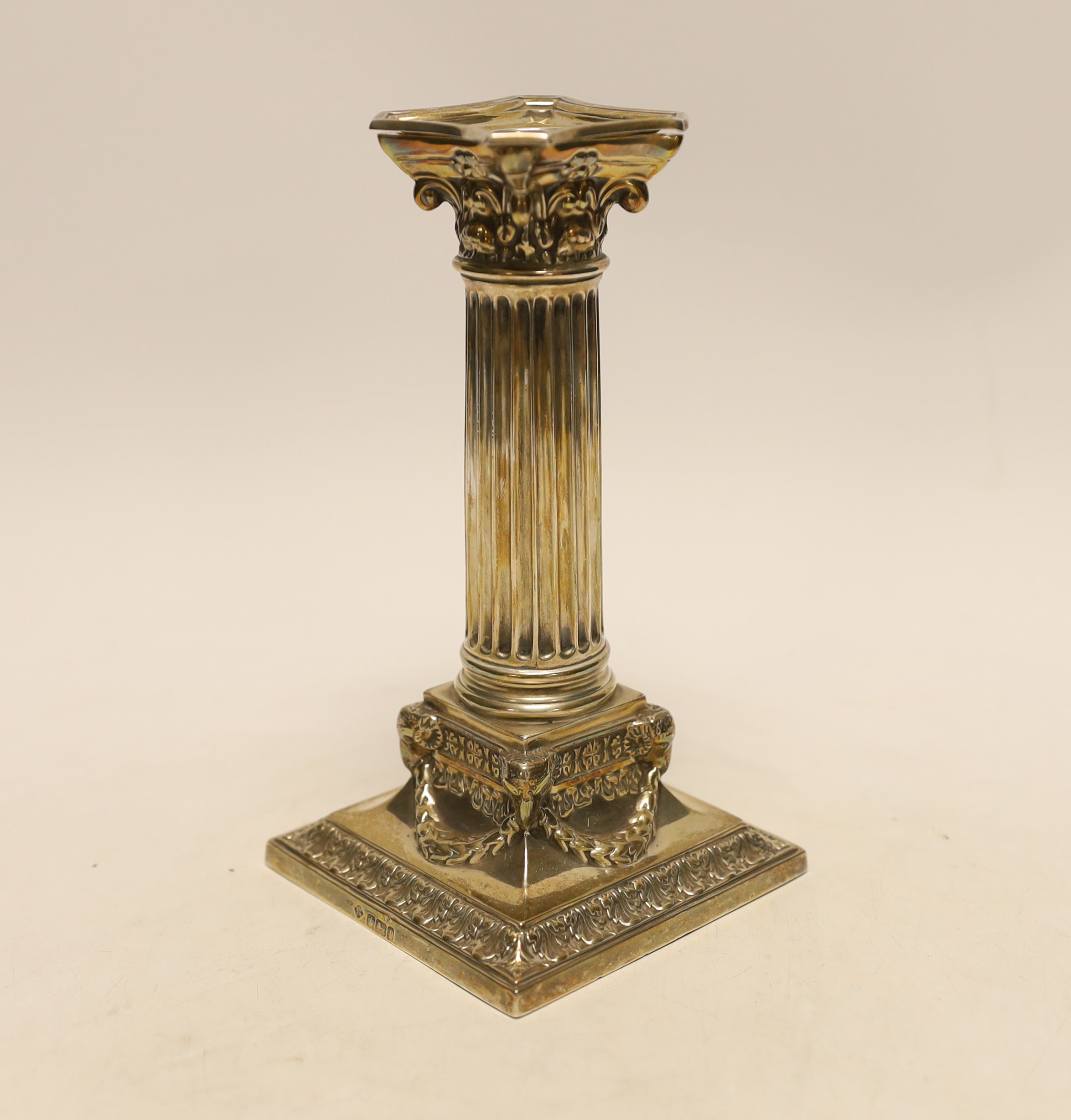An Edwardian silver Corinthian column candlestick, by Martin, Hall & Co, Sheffield, 1903, 17.3cm, weighted.